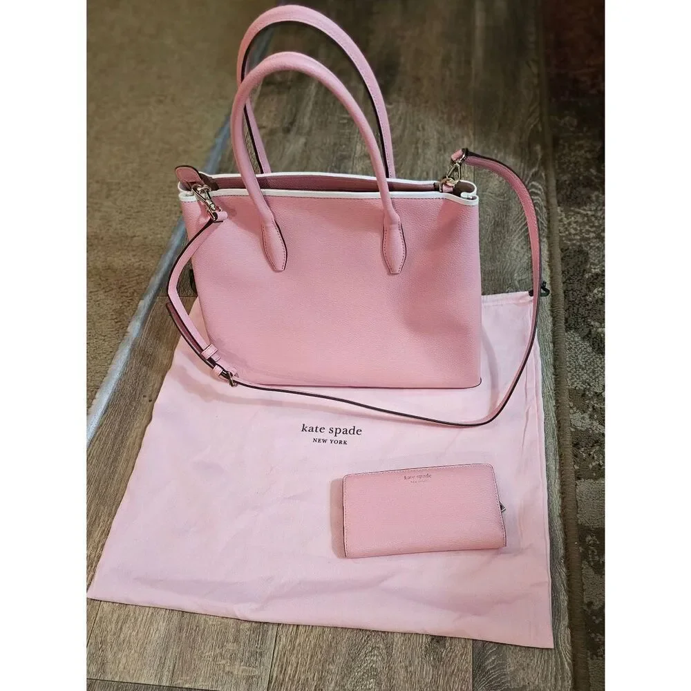 Kate Spade Leather Eva Purse Satchel AND Staci Large Slim Bifold Wallet PINK - Picture 2 of 16